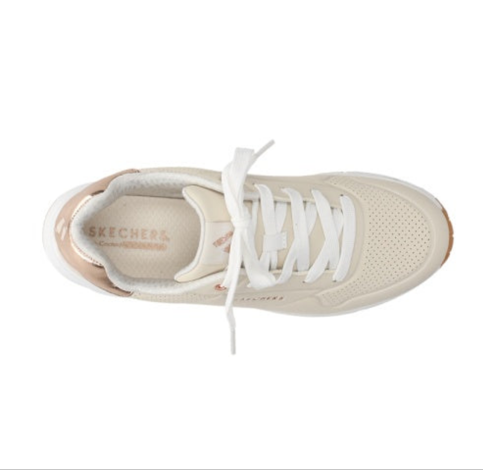 Skechers 310545 Uno Gen1 Shimmer Away Donna - Beige, Bianco