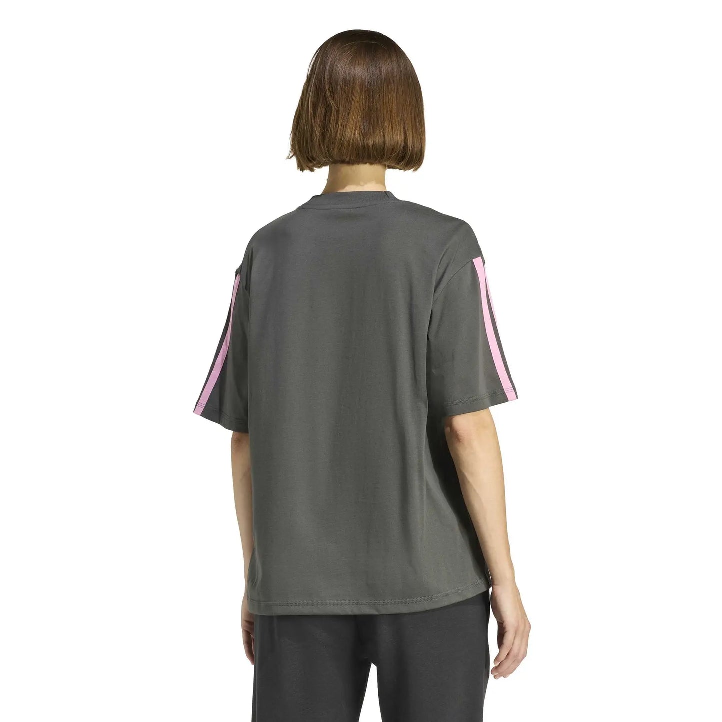 Adidas Essentials 3-Stripes, T-Shirt Donna Oversize - Bianco, Grigio/Rosa