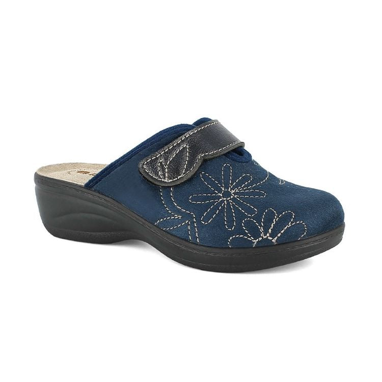 Inblu LY117, Pantofole Donna Con Strappo e Fiori Ricamati - Grigio, Blu