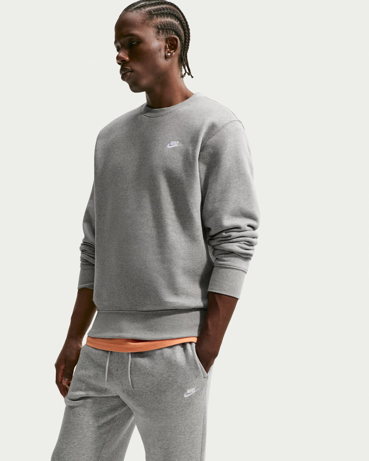 Nike Club, Felpa Girocollo Uomo in Fleece - Nero, Grigio
