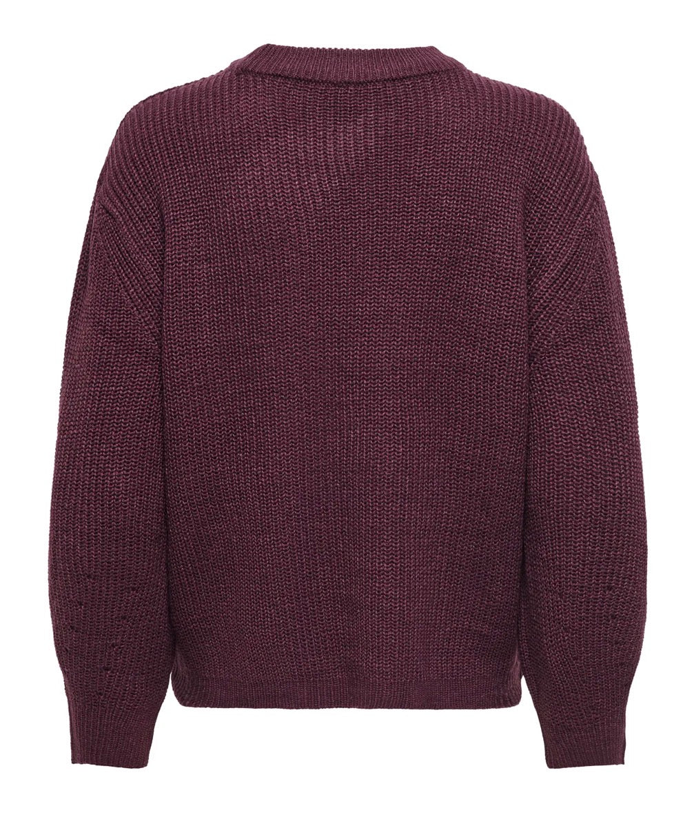 Only ONLMILOUZ LS RIB PULLOVER KNT NOOS, Pullover Donna Girocollo - Borgogna