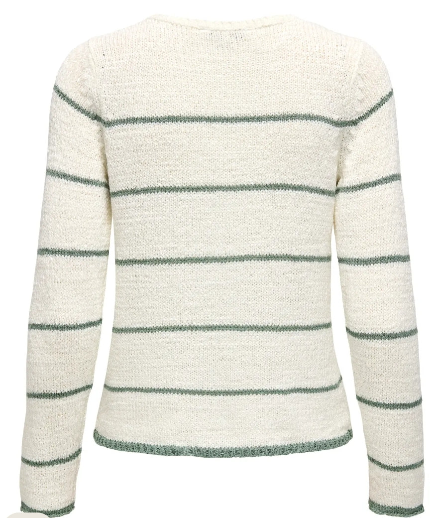Only ONLGEENA L/S V-NECK KNT NOOS, Pullover Donna - Verde, Bianco/Verde