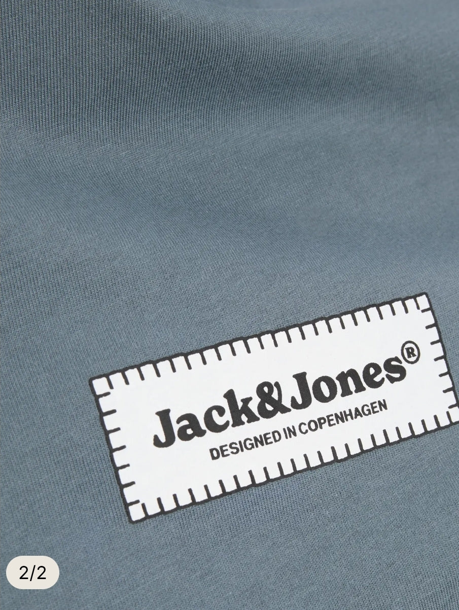 Jack&Jones JORSPLIT FAKESTITCH BRANDING TEE SS C LN, T-Shirt Uomo - Bianco, Celeste