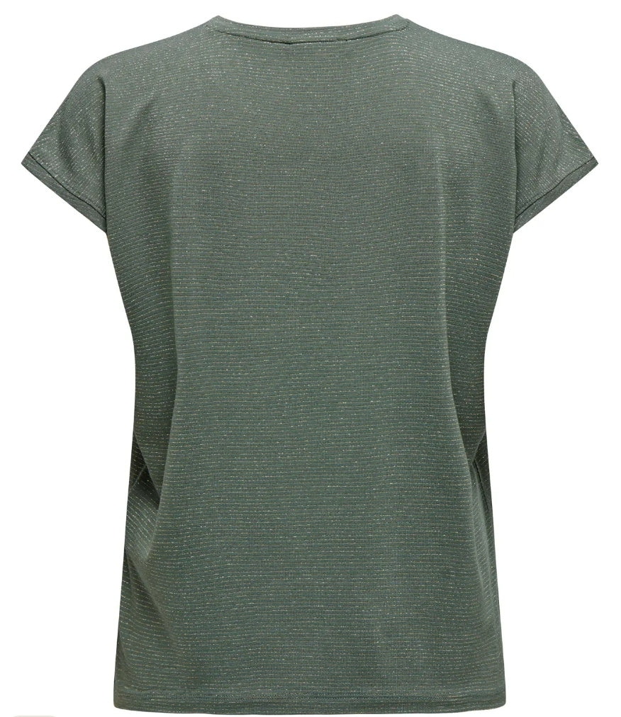 Only ONLCLAUDIA S/S GLITTER TOP NOOS JRS, T-Shirt Donna - Nero, Verde