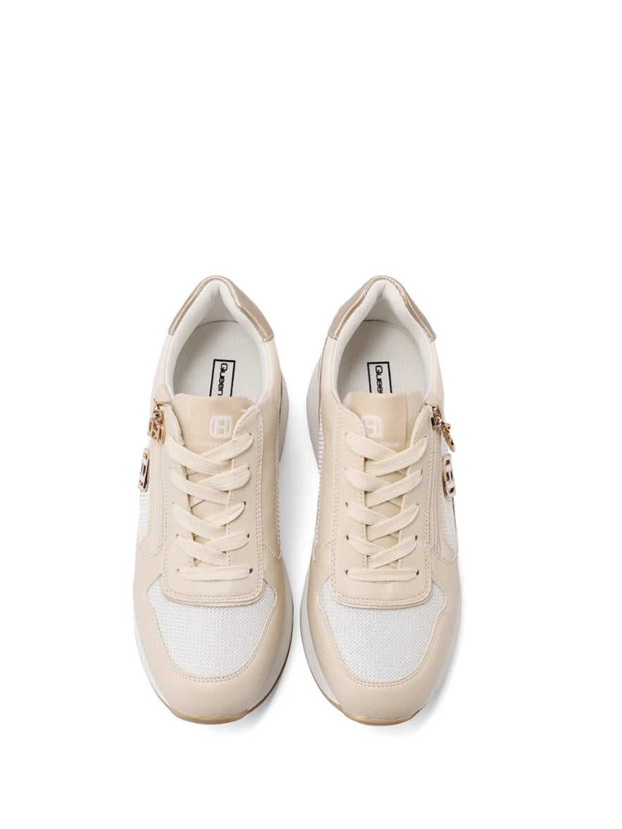 QUEEN HELENA X34-24, Sneaker Donna Con Zip Laterale e Logo - Beige