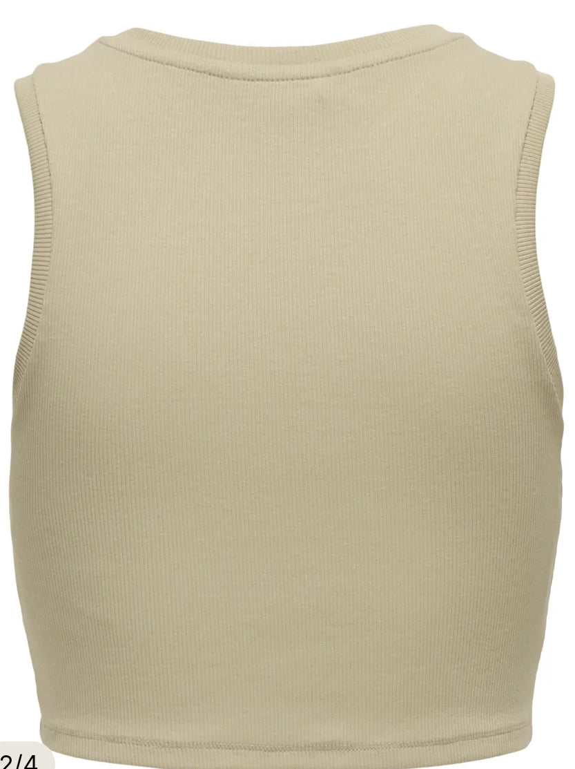 Only ONLVILMA S/L CROPPED TANK TOP JRS NOOS, Top Donna - Beige