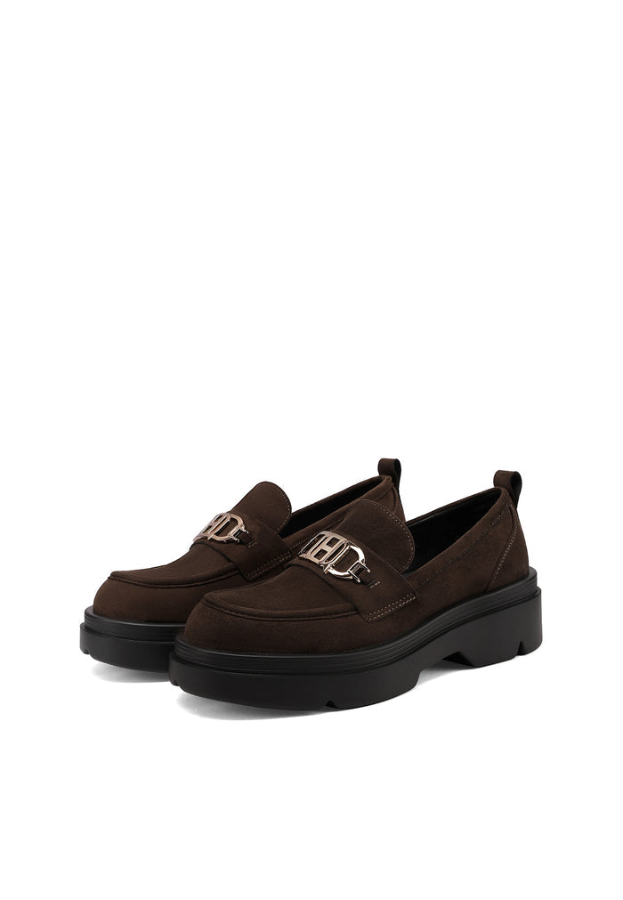 QUEEN HELENA X35-68, Mocassini Donna Platform Con Morsetto e Suola Chunky - Nero, Marrone Scuro