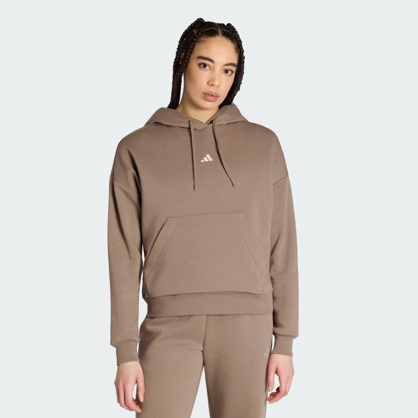 Adidas Essentials Small Logo Feel Cozy, Felpa Con Cappuccio Donna - Khaki