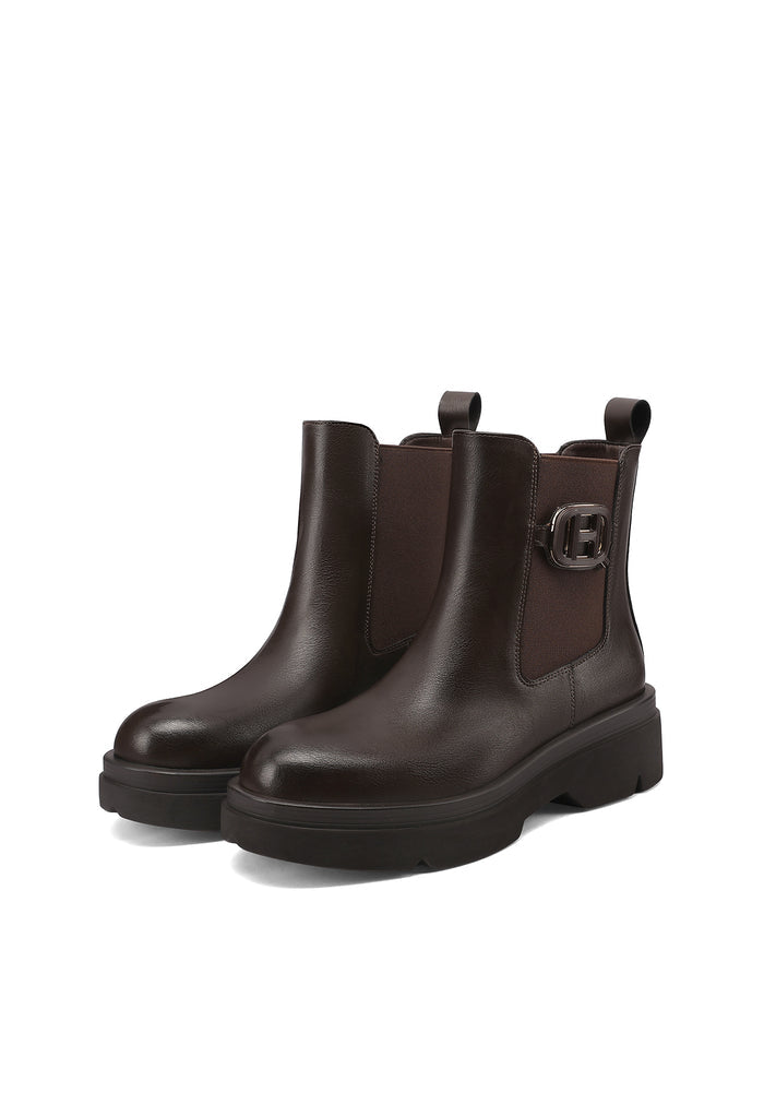 QUEEN HELENA X35-69, Stivaletti Chelsea Donna Con Fibbia Gioiello e Suola Chunky - Marrone