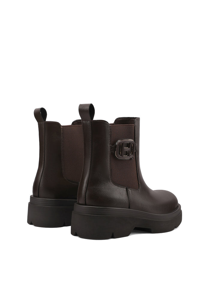 QUEEN HELENA X35-69, Stivaletti Chelsea Donna Con Fibbia Gioiello e Suola Chunky - Marrone