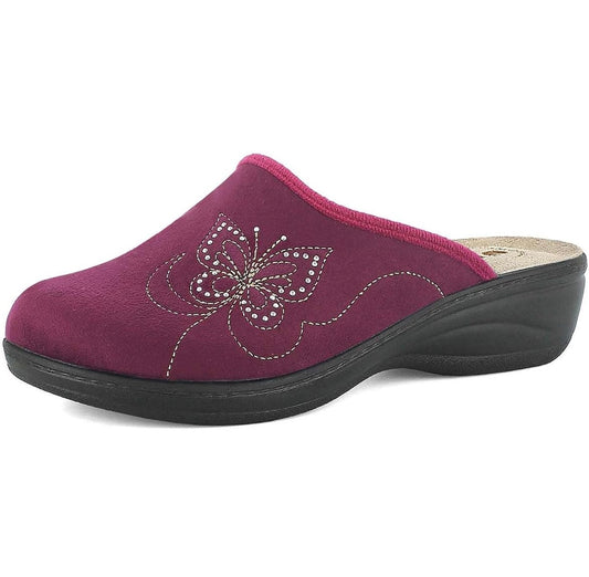 Inblu LY119, Pantofole Donna Con Farfalla Ricamata - Prugna