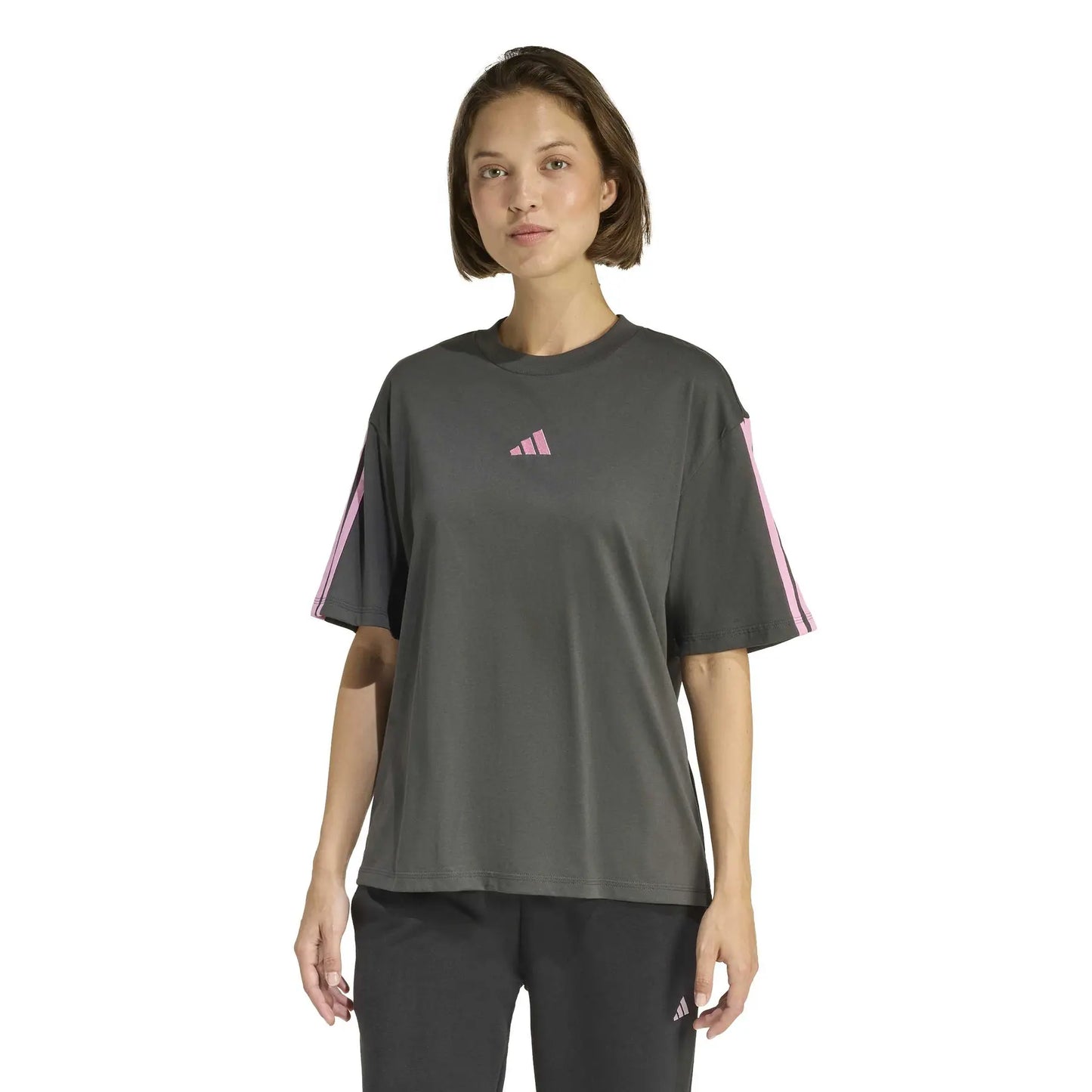 Adidas Essentials 3-Stripes, T-Shirt Donna Oversize - Bianco, Grigio/Rosa