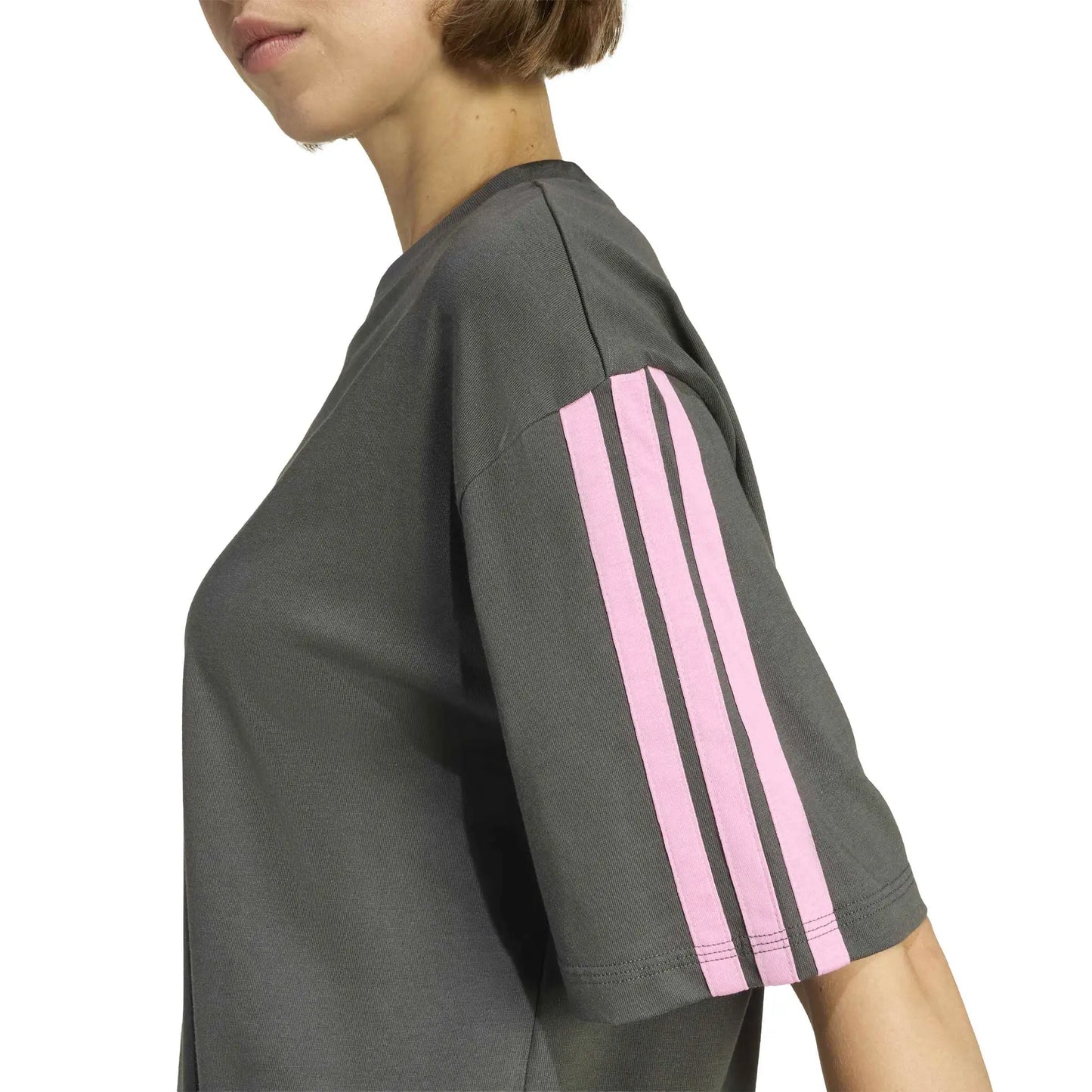 Adidas Essentials 3-Stripes, T-Shirt Donna Oversize - Bianco, Grigio/Rosa