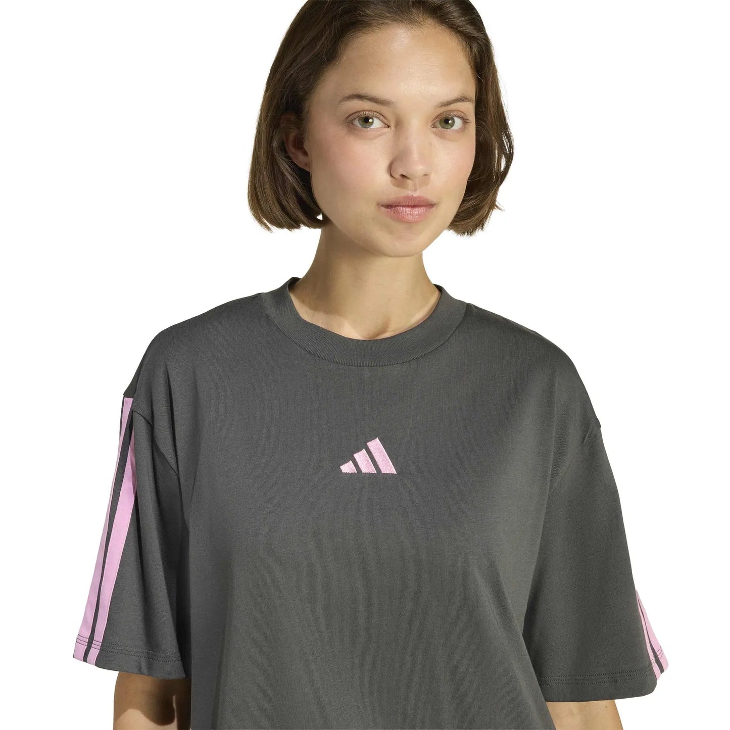 Adidas Essentials 3-Stripes, T-Shirt Donna Oversize - Bianco, Grigio/Rosa