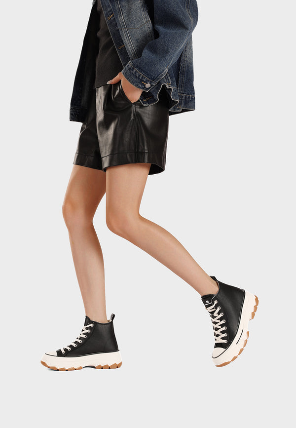 QUEEN HELENA XZ005, Sneaker Donna Alte Alla Caviglia Con Suola Chunky - Nero, Taupe