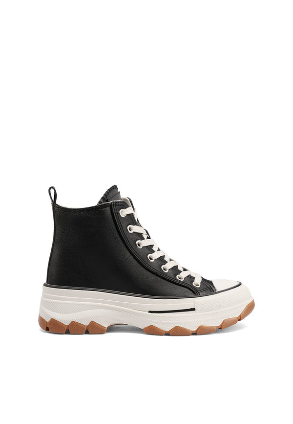 QUEEN HELENA XZ005, Sneaker Donna Alte Alla Caviglia Con Suola Chunky - Nero, Taupe