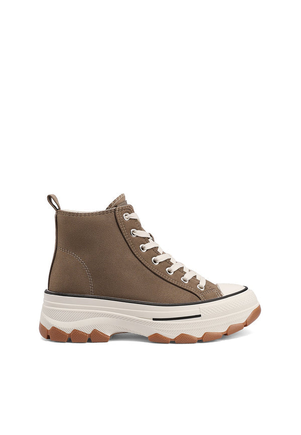QUEEN HELENA XZ005, Sneaker Donna Alte Alla Caviglia Con Suola Chunky - Nero, Taupe