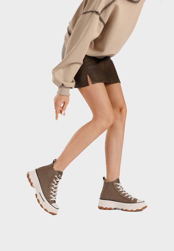 QUEEN HELENA XZ005, Sneaker Donna Alte Alla Caviglia Con Suola Chunky - Nero, Taupe
