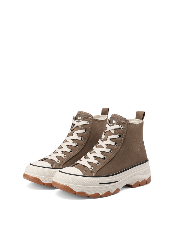 QUEEN HELENA XZ005, Sneaker Donna Alte Alla Caviglia Con Suola Chunky - Nero, Taupe