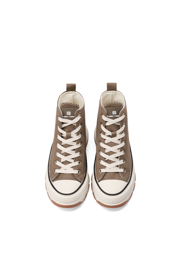 QUEEN HELENA XZ005, Sneaker Donna Alte Alla Caviglia Con Suola Chunky - Nero, Taupe