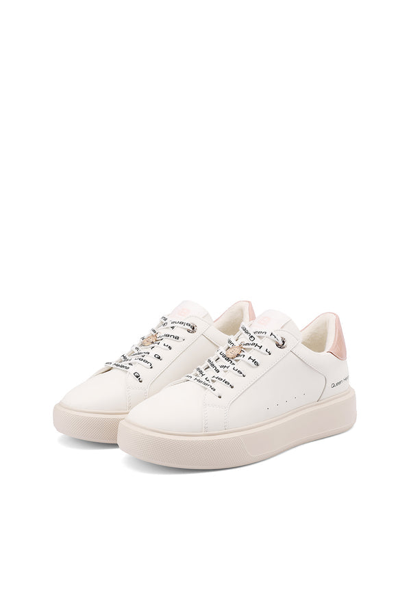 QUEEN HELENA X35-2, Sneaker Donna Minimal Con Tallone Coccodrillo - Bianco/Rosa