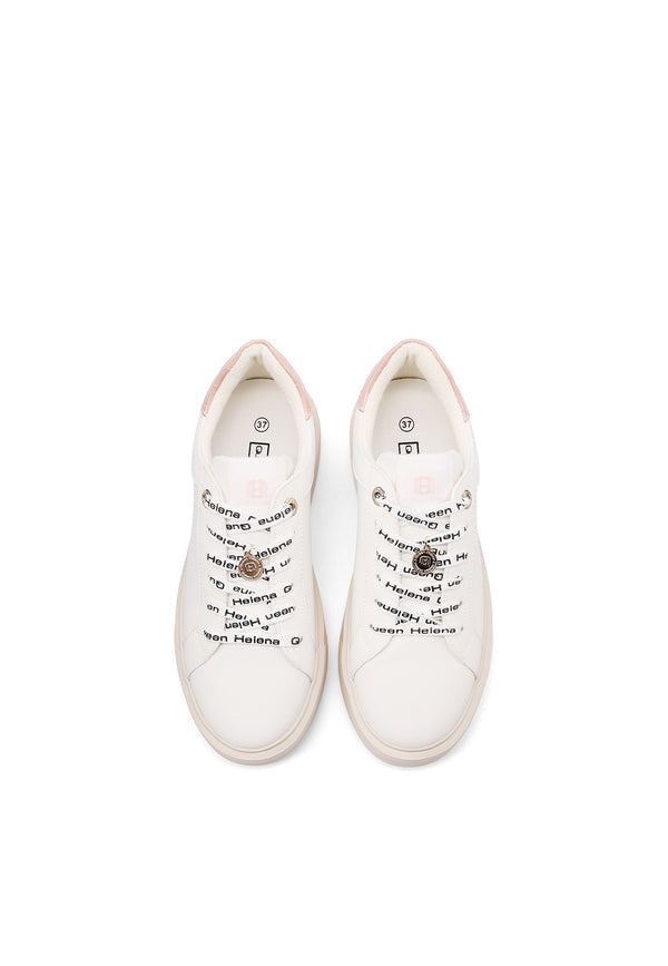 QUEEN HELENA X35-2, Sneaker Donna Minimal Con Tallone Coccodrillo - Bianco/Rosa