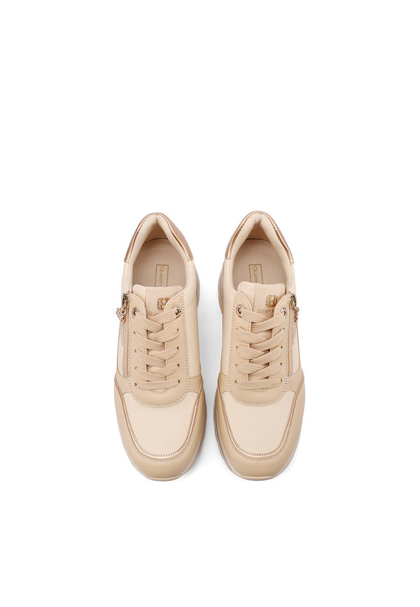 QUEEN HELENA X35-29, Sneaker Donna Platform Con Zip Laterale e Brillantini - Beige