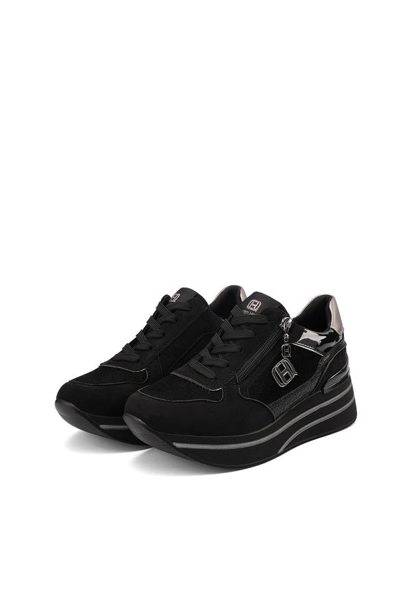 QUEEN HELENA X35-27, Sneaker Donna Platform Con Zip Laterale - Nero