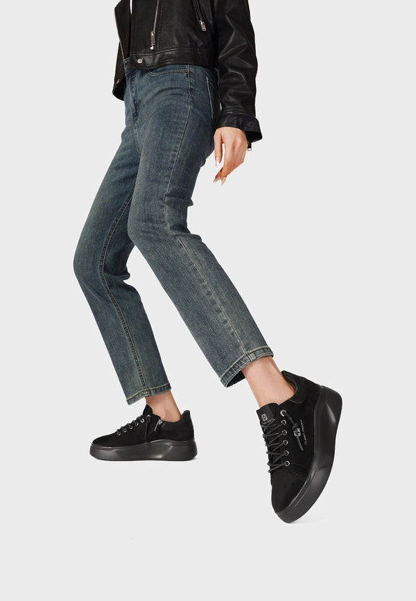 QUEEN HELENA X35-6, Sneaker Donna Platform Con Tallone in Velluto - Cuoio, Neron