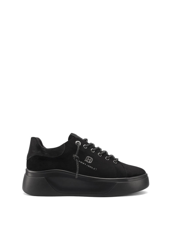 QUEEN HELENA X35-6, Sneaker Donna Platform Con Tallone in Velluto - Cuoio, Neron