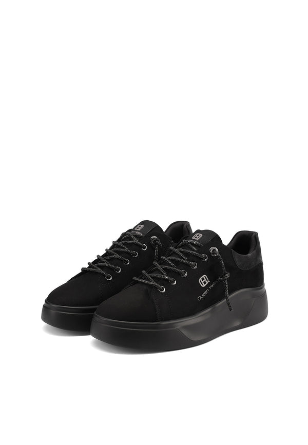 QUEEN HELENA X35-6, Sneaker Donna Platform Con Tallone in Velluto - Cuoio, Neron