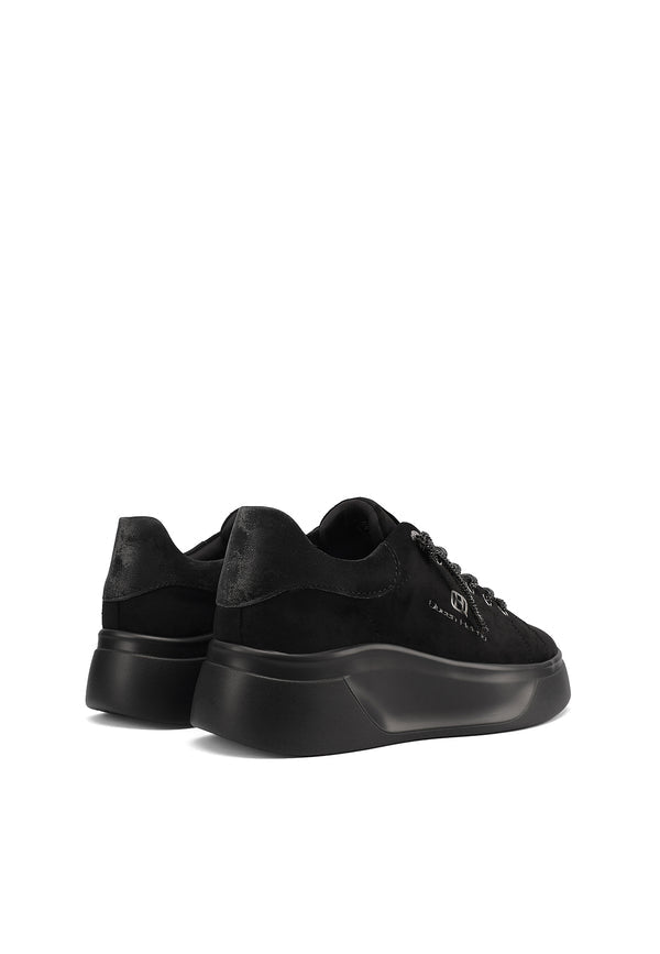 QUEEN HELENA X35-6, Sneaker Donna Platform Con Tallone in Velluto - Cuoio, Neron