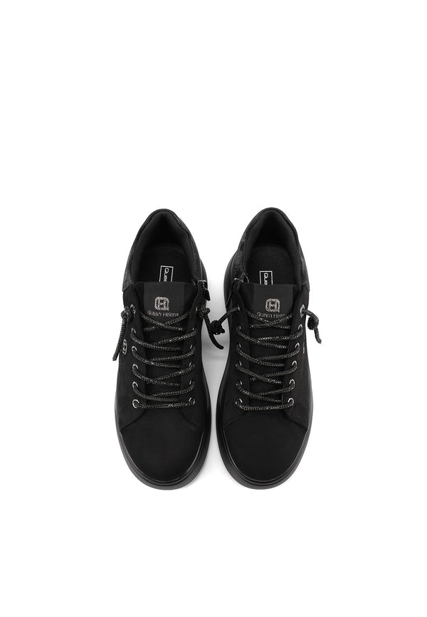 QUEEN HELENA X35-6, Sneaker Donna Platform Con Tallone in Velluto - Cuoio, Neron