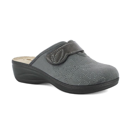 Inblu LY117, Pantofole Donna Con Strappo e Fiori Ricamati - Grigio, Blu