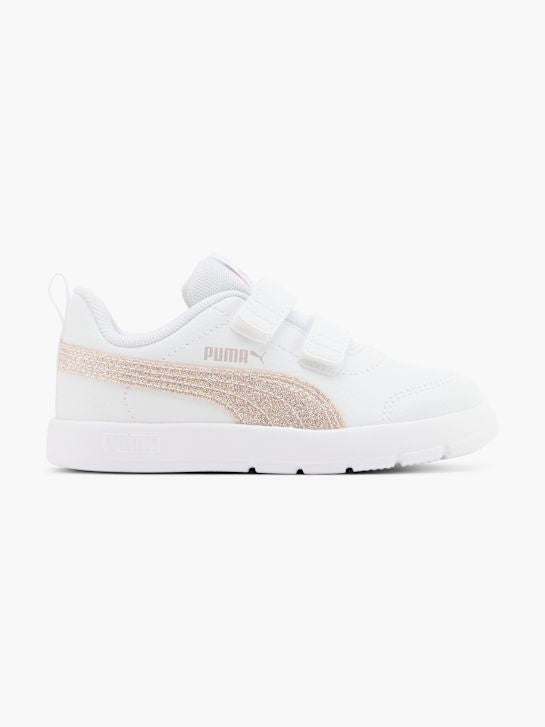 Puma CourtFlex V3 Glitz V Inf, Sneaker Bambina Con Glitter - Bianco