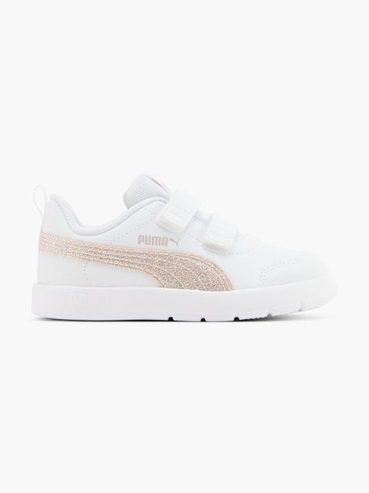 Puma CourtFlex V3 Glitz V Inf, Sneaker Bambina Con Glitter - Bianco