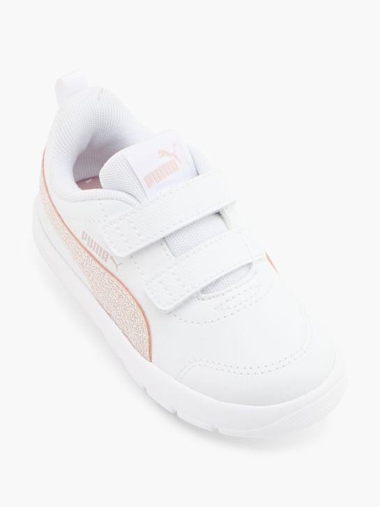 Puma CourtFlex V3 Glitz V Inf, Sneaker Bambina Con Glitter - Bianco