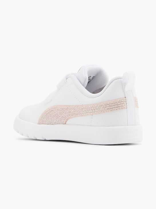 Puma CourtFlex V3 Glitz V Inf, Sneaker Bambina Con Glitter - Bianco