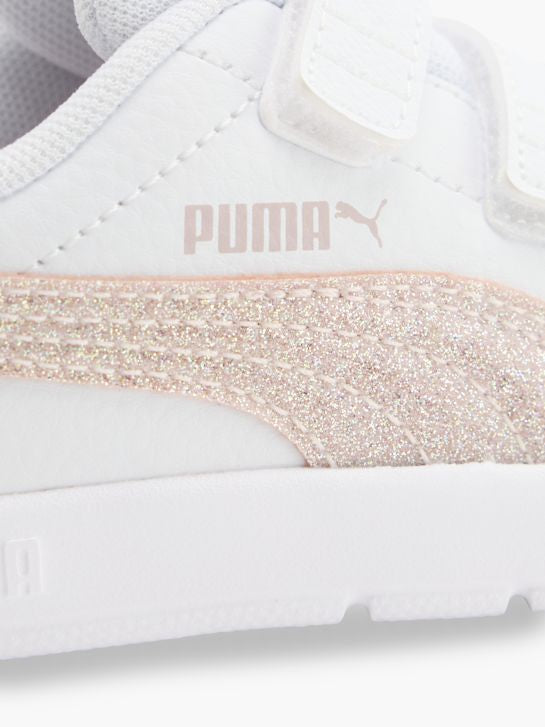 Puma CourtFlex V3 Glitz V Inf, Sneaker Bambina Con Glitter - Bianco
