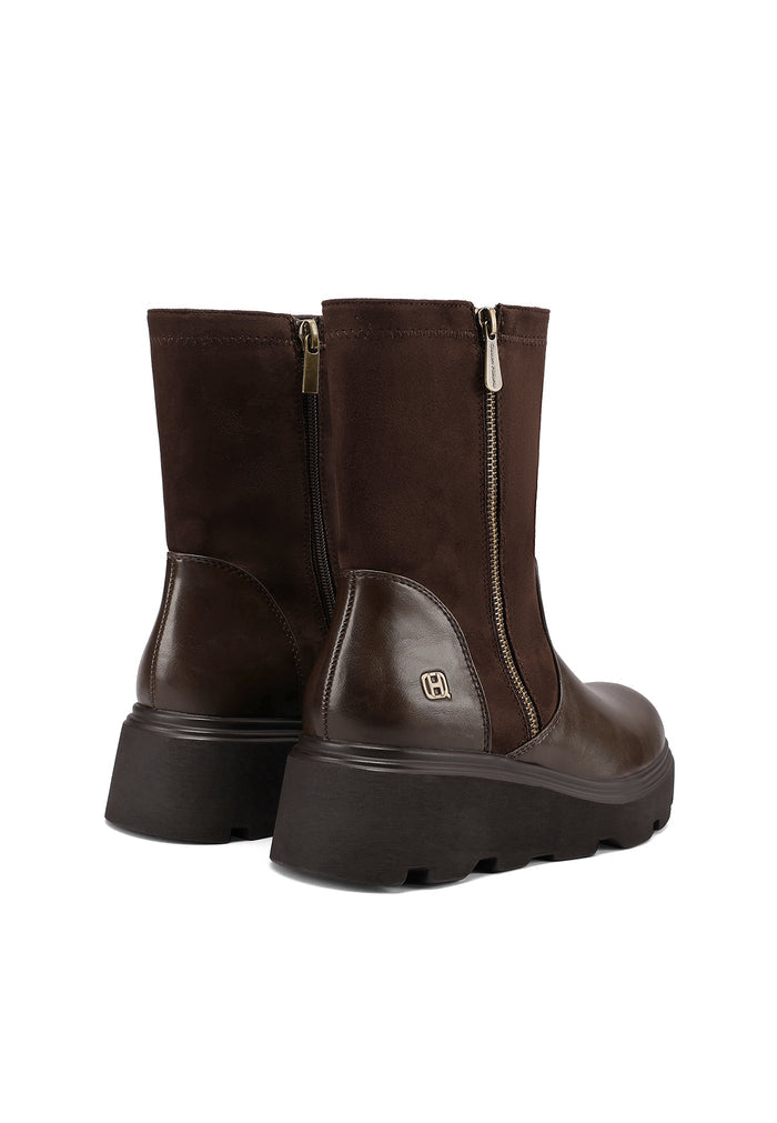 QUEEN HELENA X35-91, Stivaletti Chelsea Donna Con Suola Carroarmato - Marrone Scuro, Nero