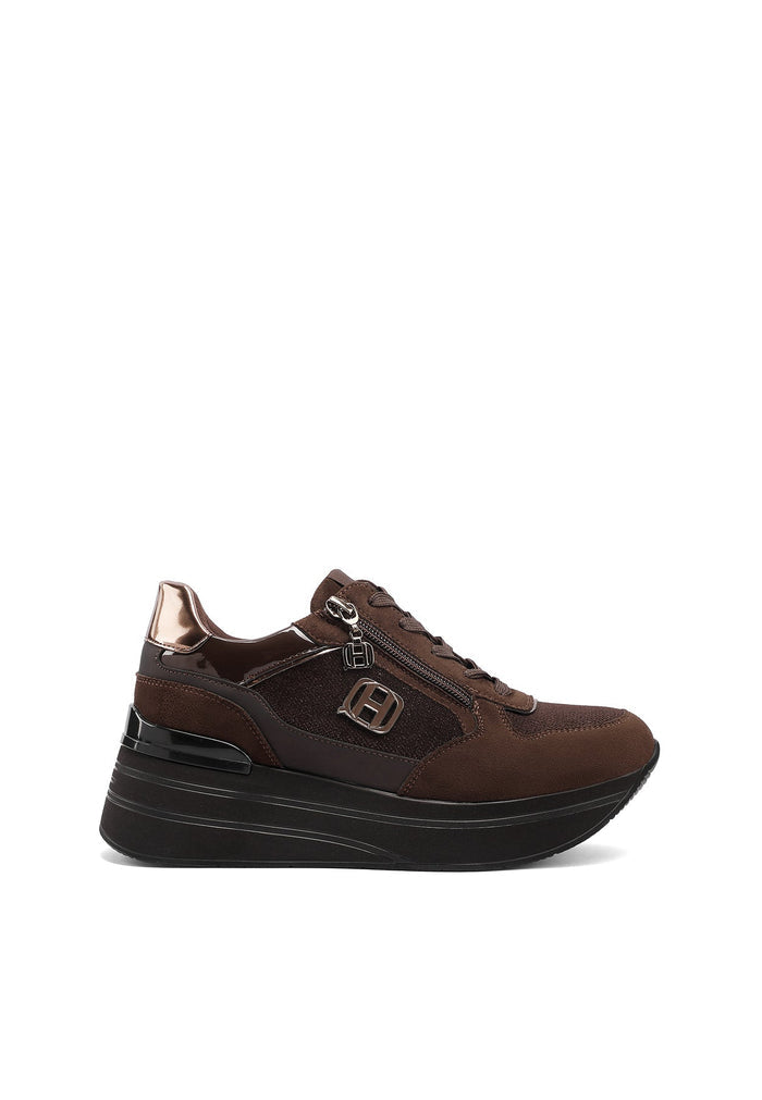 QUEEN HELENA X35-27, Sneaker Donna Platform Con Zip Laterale - Nero, Marrone
