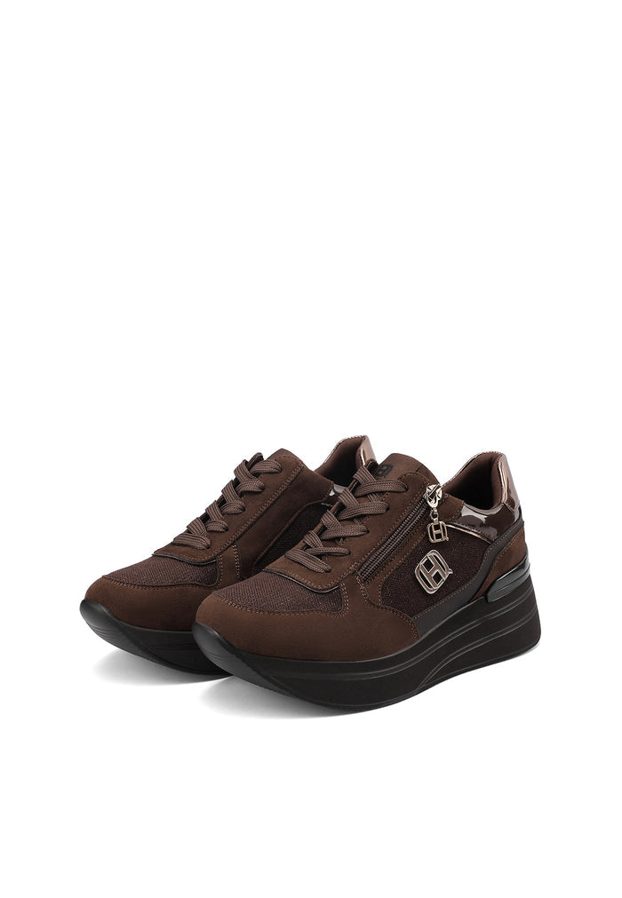 QUEEN HELENA X35-27, Sneaker Donna Platform Con Zip Laterale - Nero, Marrone