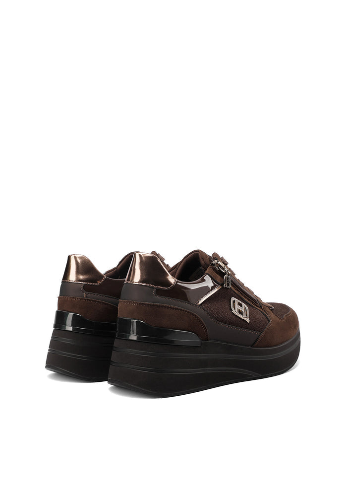 QUEEN HELENA X35-27, Sneaker Donna Platform Con Zip Laterale - Nero, Marrone