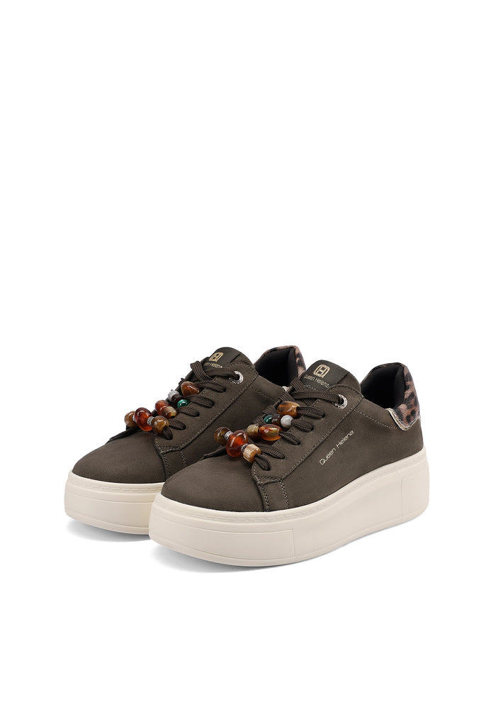 QUEEN HELENA X35-8, Sneaker Donna Platform Con Dettagli Perline - Verde