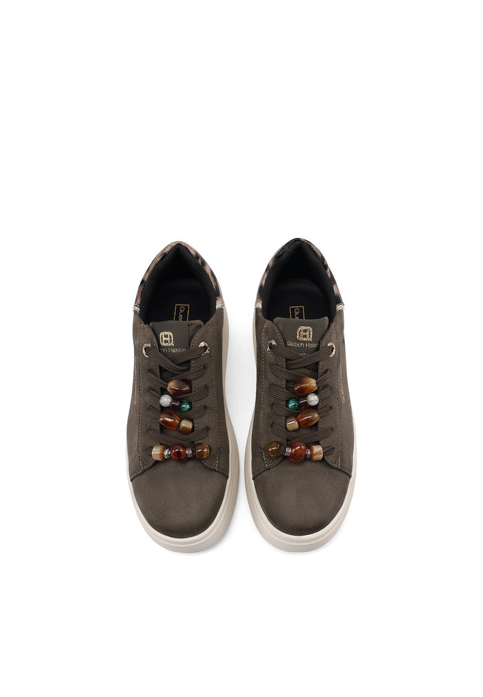 QUEEN HELENA X35-8, Sneaker Donna Platform Con Dettagli Perline - Verde