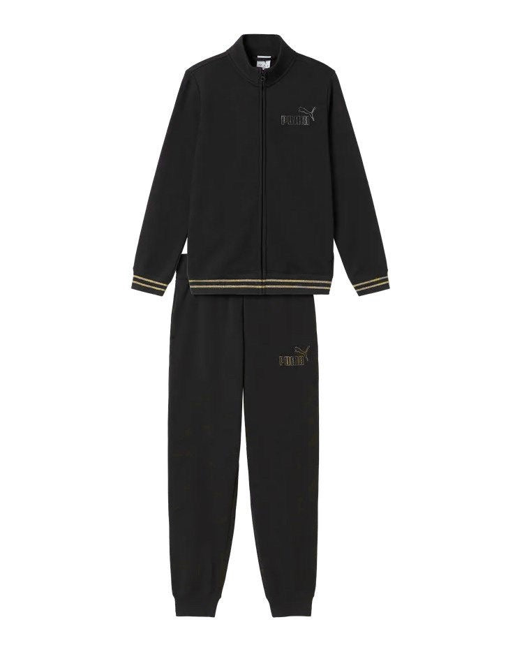 Puma Ess+ RhineStone Logo FZ Suit TR, Tuta Donna - Crema/Nero, Nero
