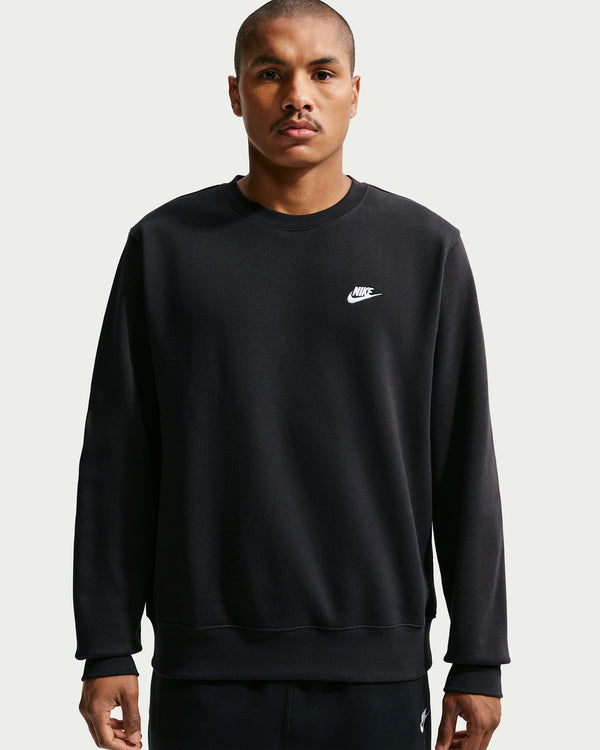 Nike Club, Felpa Girocollo Uomo in Fleece - Nero, Grigio
