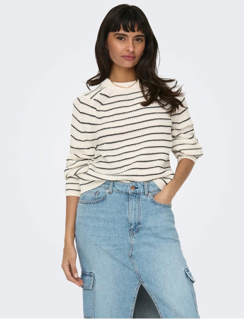 Only ONLBASE L/S O-NECK PULLOVER KNT NOOS, Pullover Donna Girocollo - Bianco