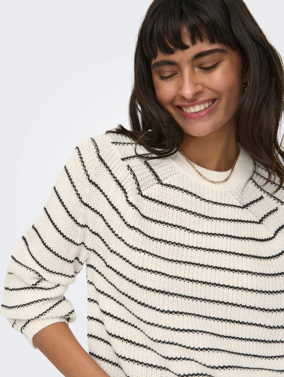 Only ONLBASE L/S O-NECK PULLOVER KNT NOOS, Pullover Donna Girocollo - Bianco