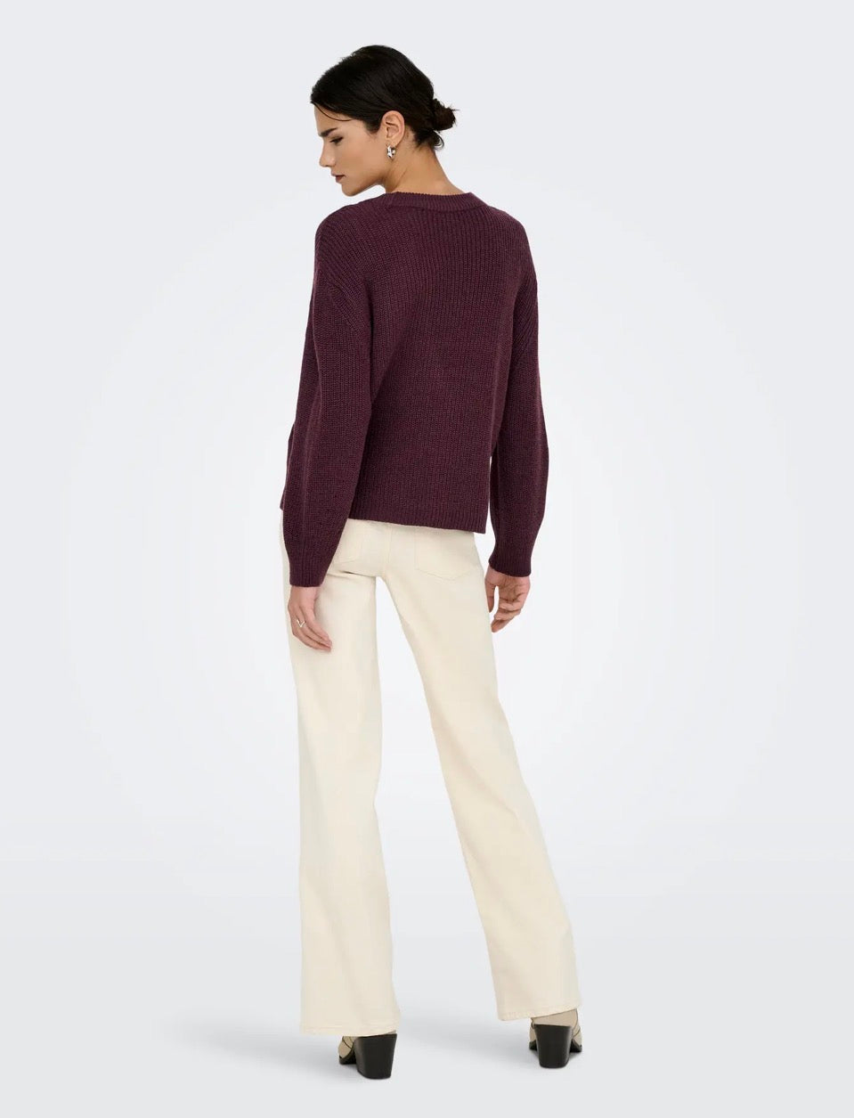 Only ONLMILOUZ LS RIB PULLOVER KNT NOOS, Pullover Donna Girocollo - Borgogna